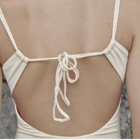 New Zara 0167/030 Braided Straps Cream One Piece Swimsuit NWT Medium - Picture 4 of 6